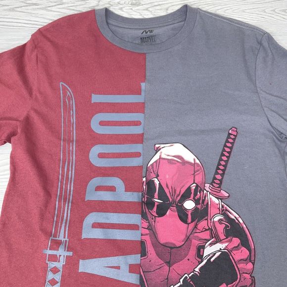 Deadpool T-Shirt by MF Two Tone Gray Red Spellout Sword Men's Medium Marvel Nice - Picture 4 of 8